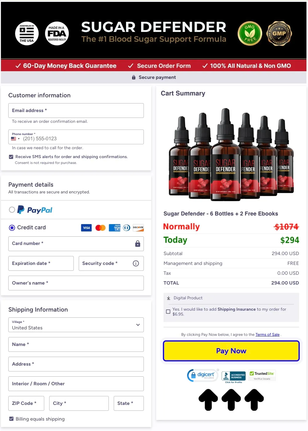 Sugar Defender secure checkout page